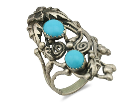 Navajo Ring .925 Silver Sleeping Beauty Turquoise Signed Prairie Fire C.80's