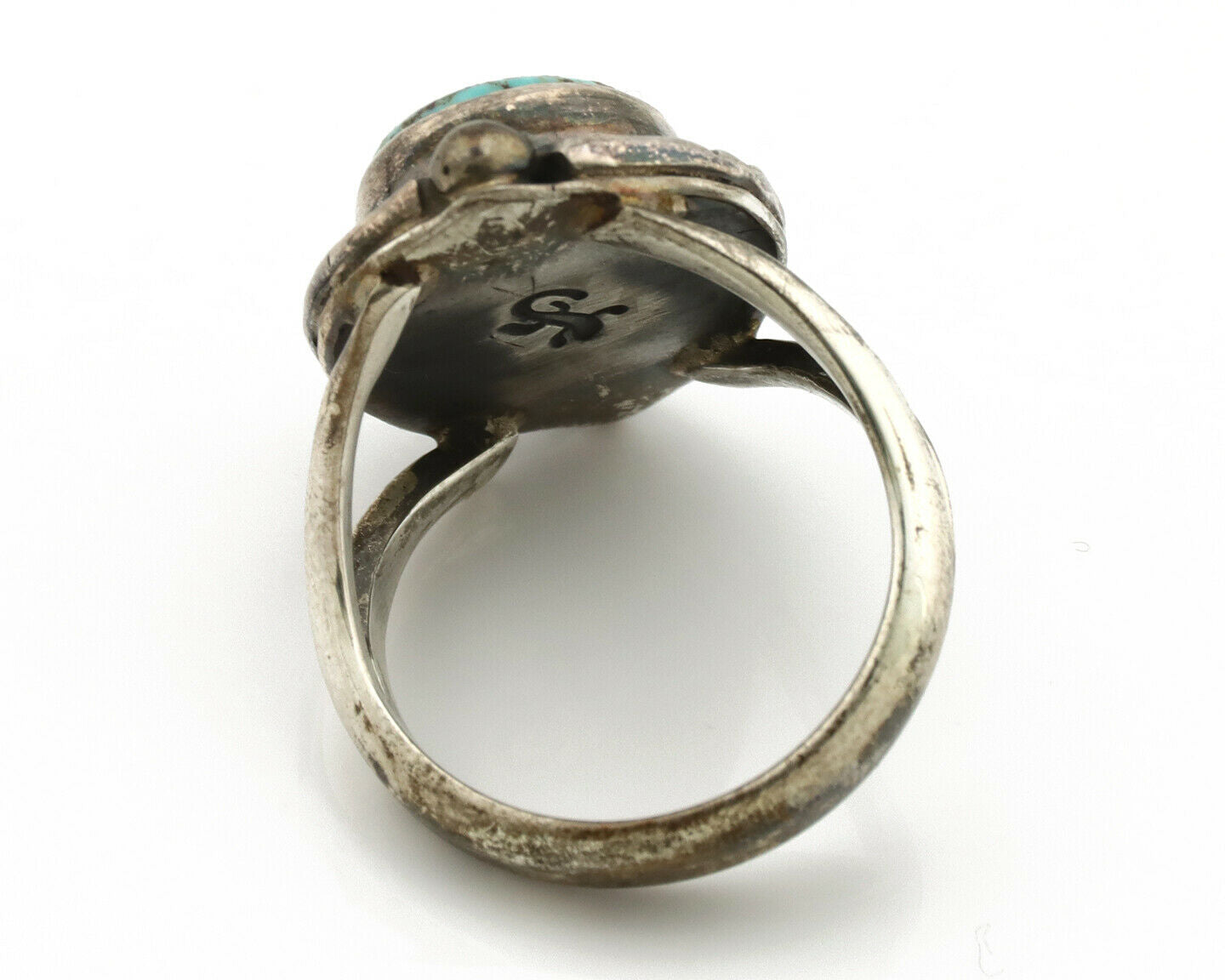 Navajo Ring .925 Silver Blue Turquoise Artist Signed Gecko C.1980's