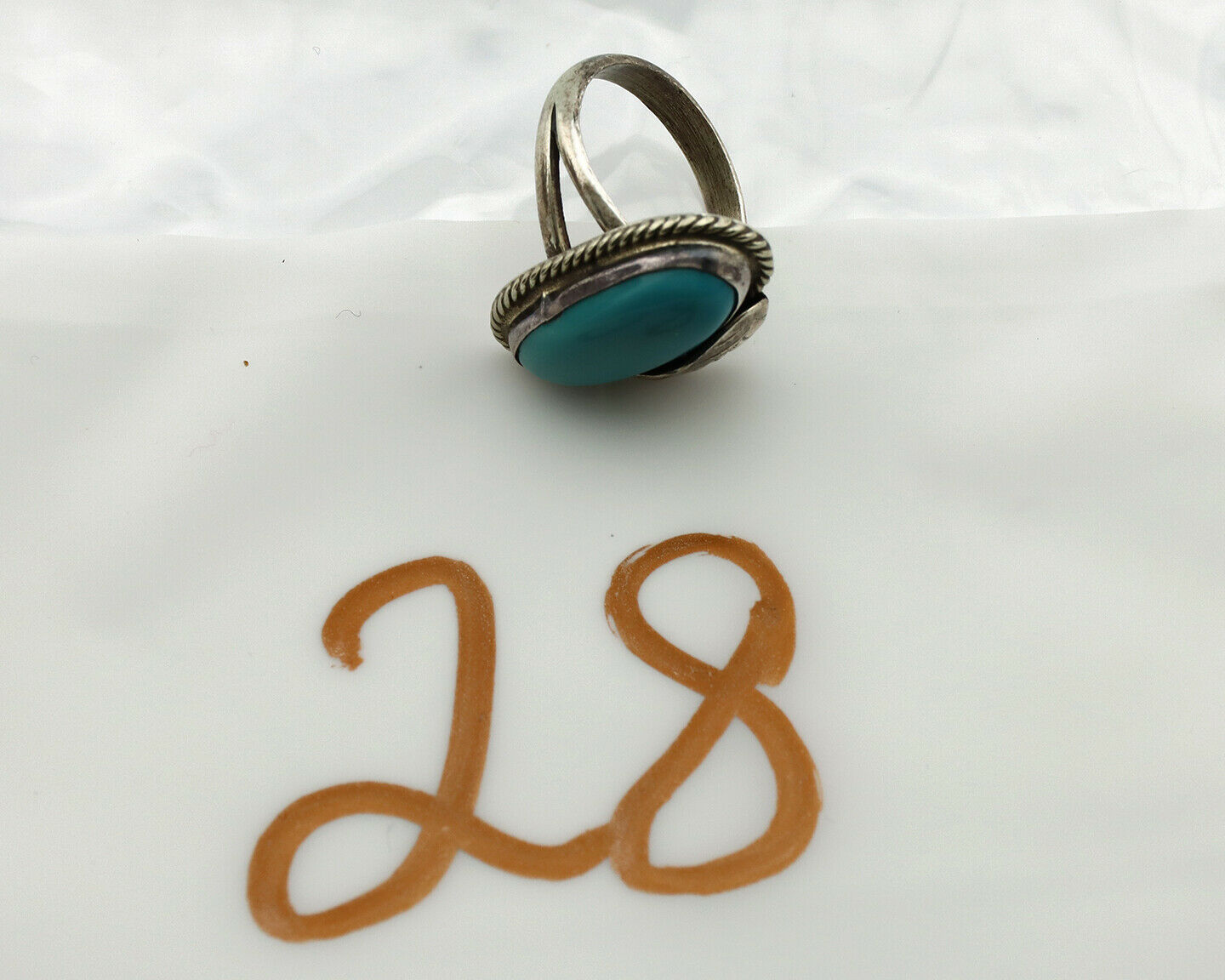 Navajo Ring .925 Silver Blue Turquoise Native American Artist C.1980's