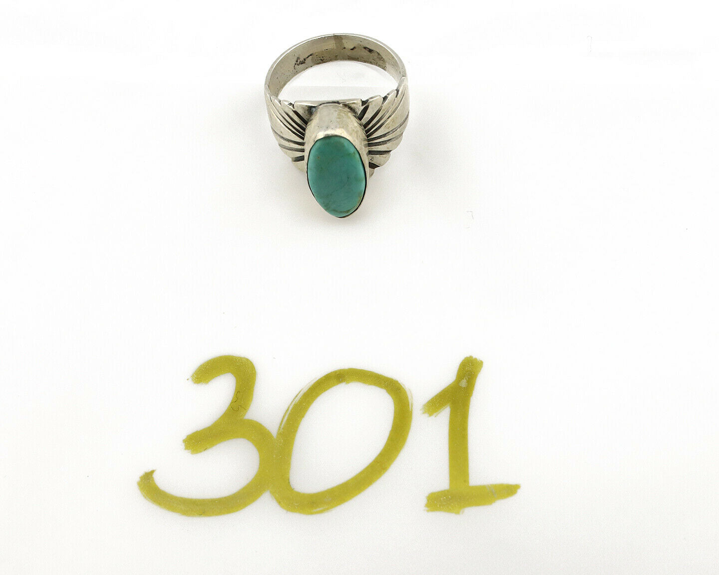 Navajo Ring .925 Silver Kingman Turquoise Artist Signed Apache C.80's