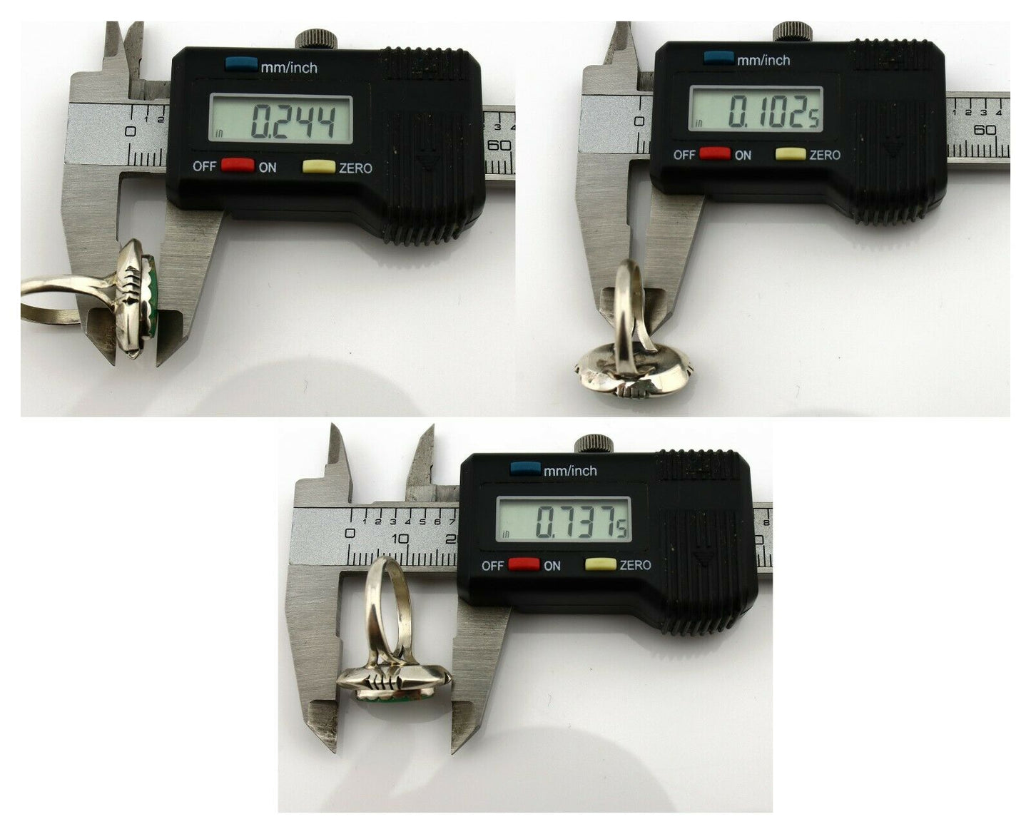 Navajo Ring .925 Silver Fox Mine Turquoise Handmade Native American Artist C80s