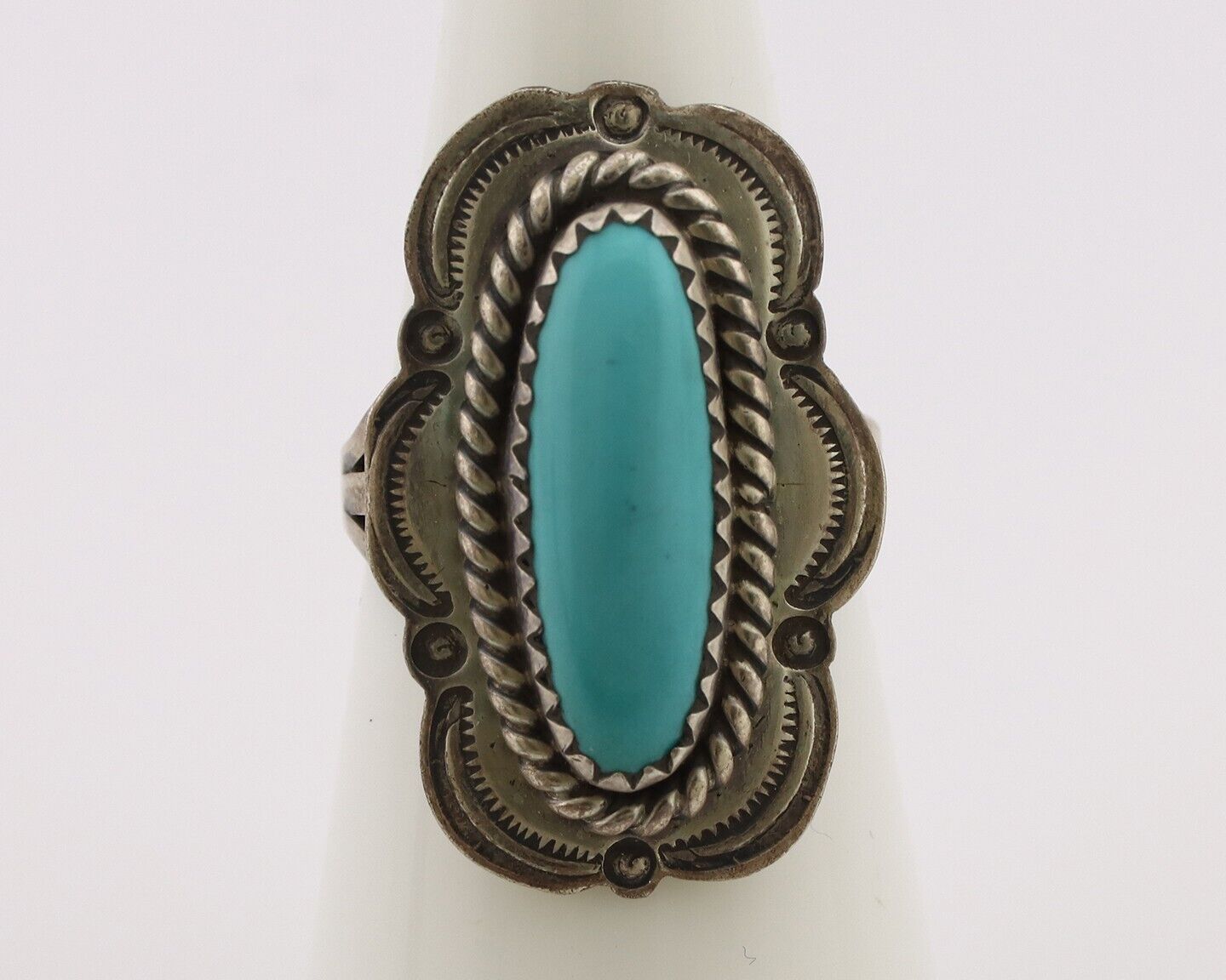 Navajo Ring .925 Silver Manassas Turquoise Native American Artist C.80's