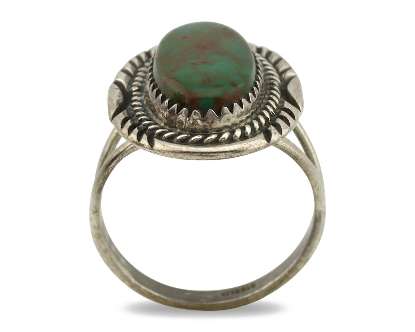 Navajo Ring .925 Silver Kingman Turquoise Signed M Begay C.1980's