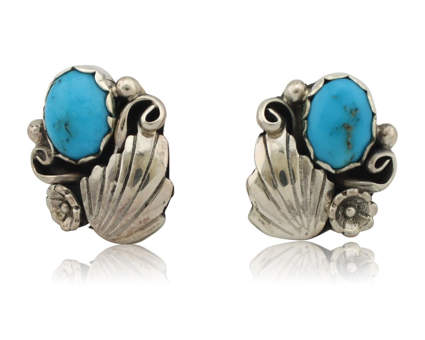 Navajo Earrings 925 Silver Sleeping Beauty Turquoise Native American C.80's