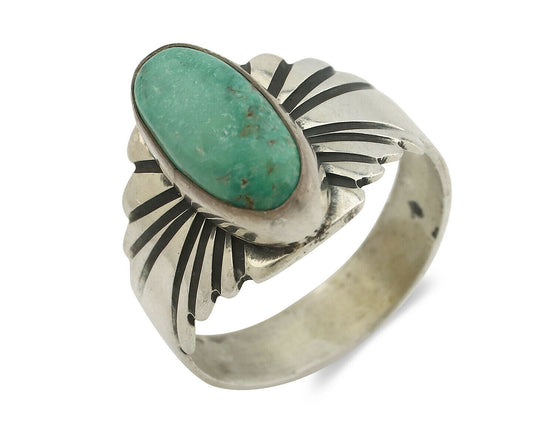 Navajo Ring .925 Silver Kingman Turquoise Artist Signed Apache C.80's