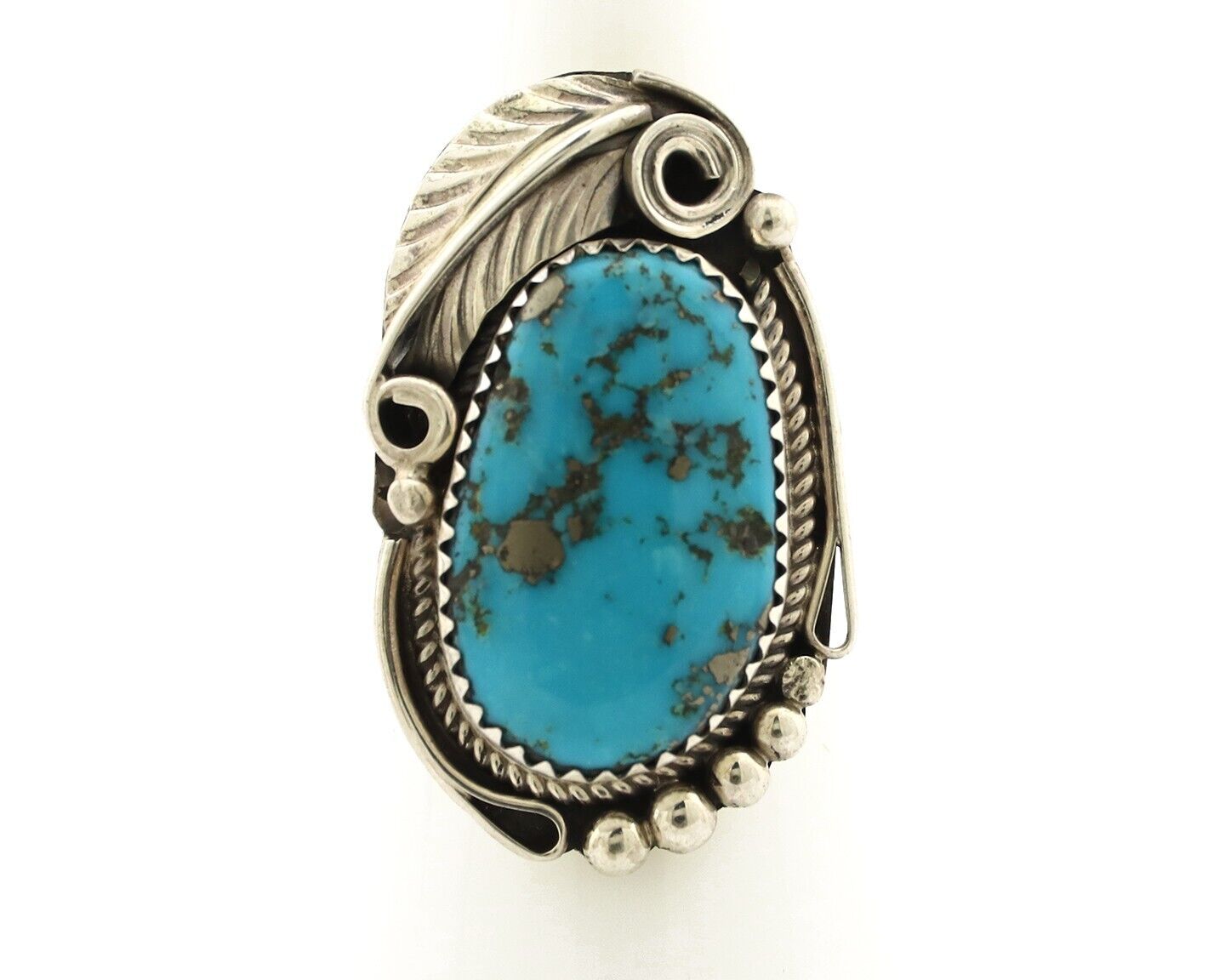 Navajo Inlay Band Ring 925 Silver Blue Morenci Turquoise Signed Justin Morris