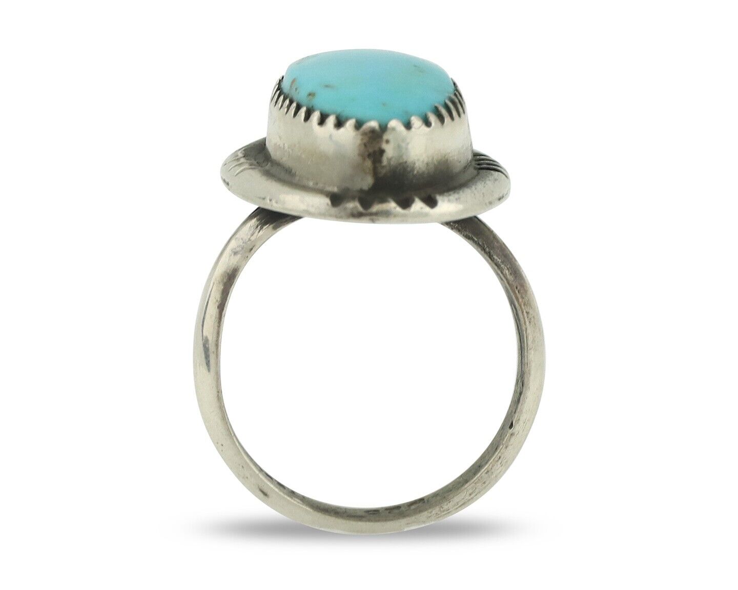 Navajo Ring .925 Silver Natural Blue Turquoise Native American Artist C.80's