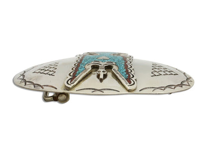 Navajo Belt Buckle 925 Silver Handmade Chip Inlay Artist Signed CP C.80s