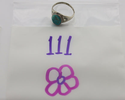 Zuni Ring .925 Silver Natural Blue Turquoise Native American Artist C.1980's