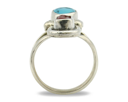 Navajo Ring .925 Silver Red Coral & Blue Turquoise Native Artist C.80's