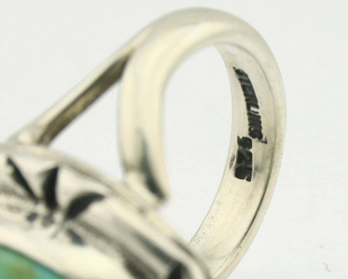 Navajo Ring .925 Silver Natural Mined Turquoise Artist Signed Gecko C.80's