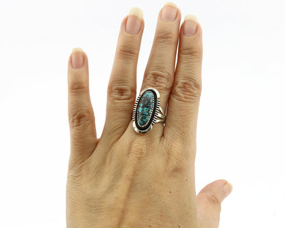 Navajo Ring .925 Silver Spiderweb Turquoise Artist Signed B C.1980's