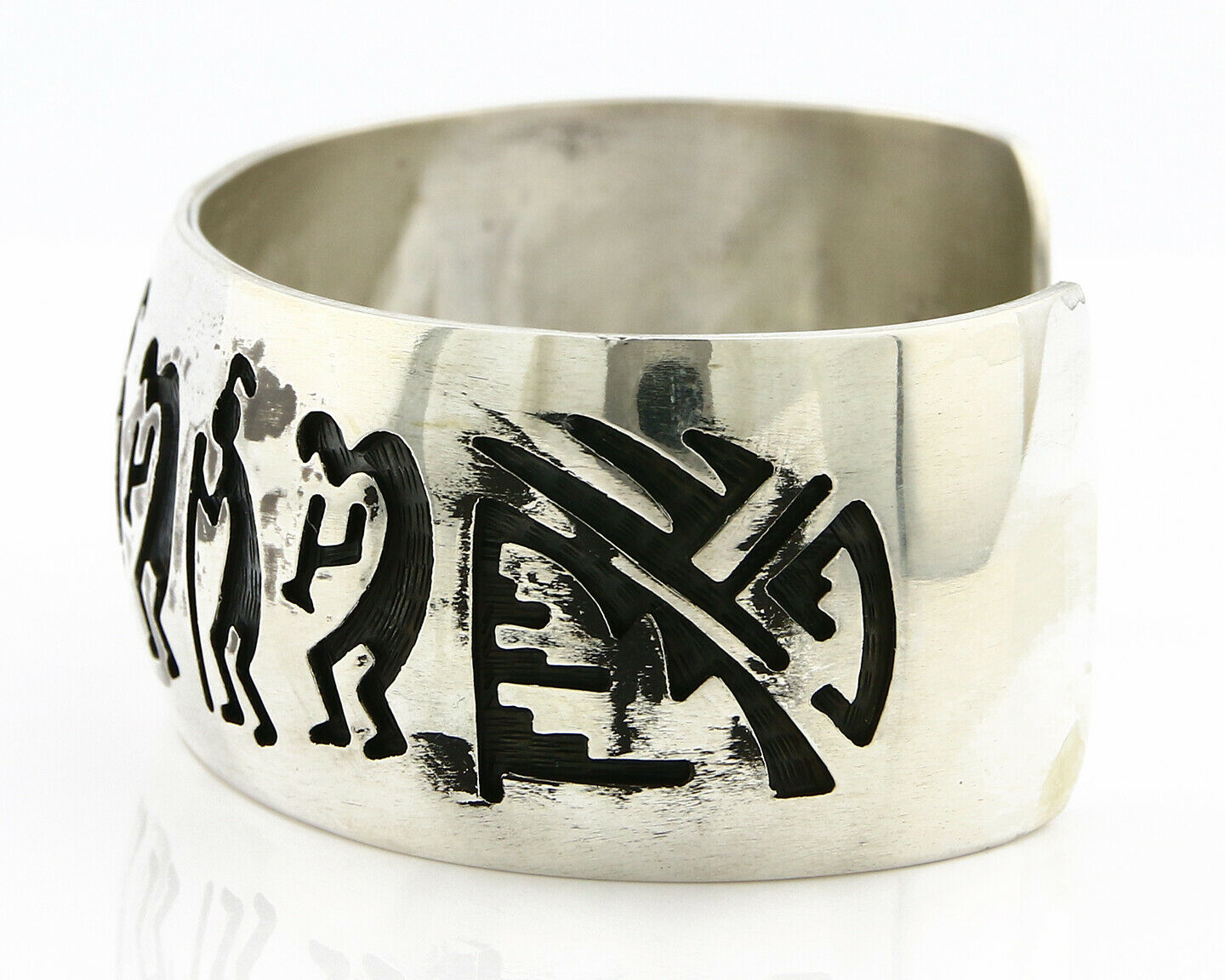 Hopi Bracelet .925 Silver Signed Ted Wadsworth Pictograph Overlay C.80's