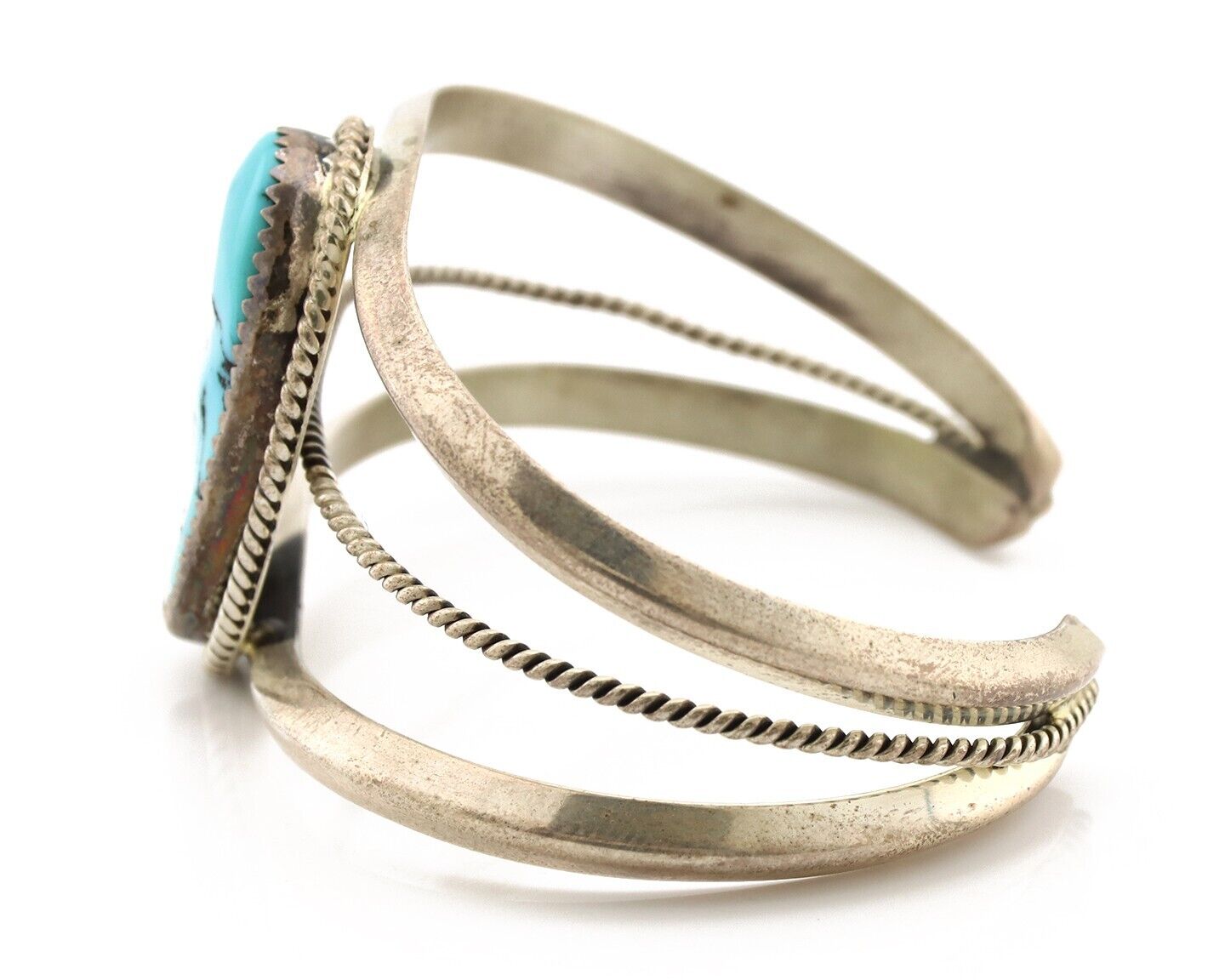 Navajo Cuff Bracelet 925 Silver Natural Blue Turquoise Native American Artist