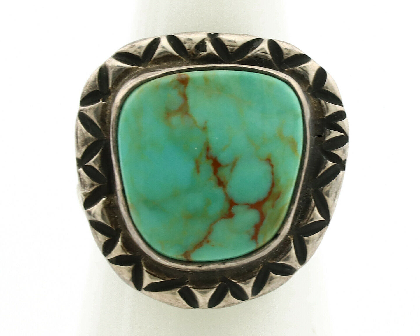Navajo Ring .925 Silver Kingman Turquoise Artist Signed Gecko C.1980's