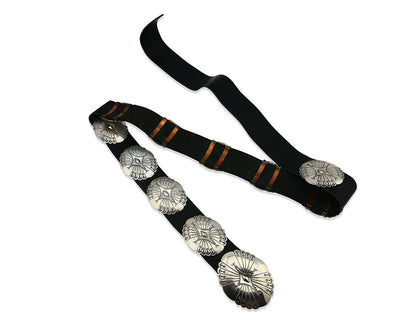 Navajo Concho Belt .925 Silver Hand Stamped Artist BB C.80's
