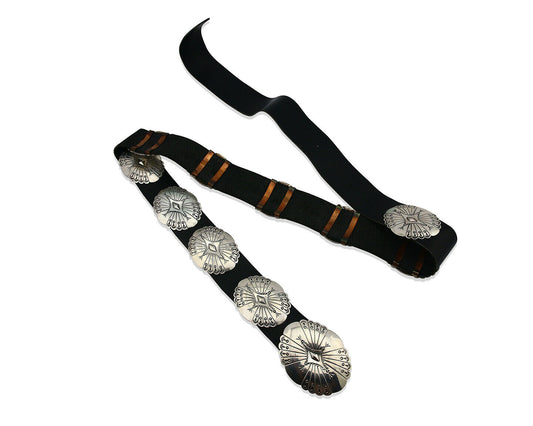 Navajo Concho Belt .925 Silver Hand Stamped Artist BB C.80's
