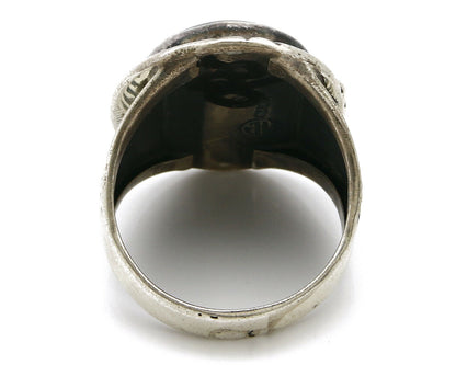 Women's Navajo Ring .925 SOLID Silver Hand Stamped Black Onyx Signed MP