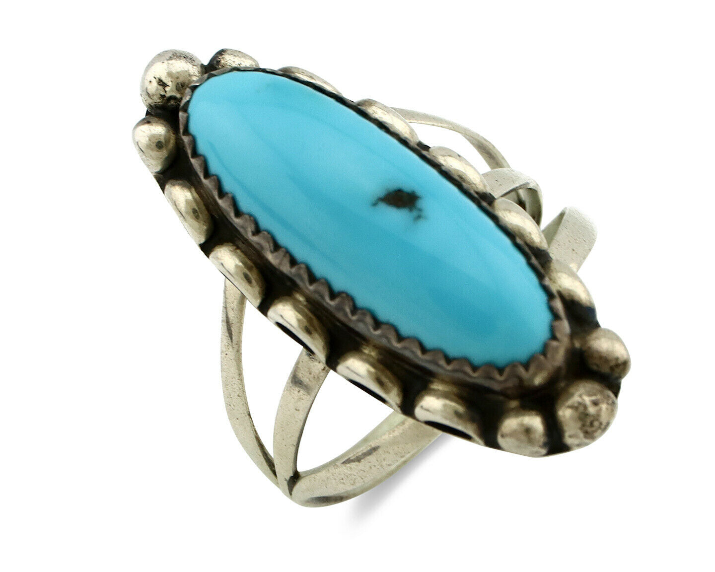 Navajo Ring .925 Silver Natural Blue Turquoise Artist Signed SC C.80's