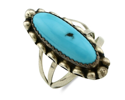 Navajo Ring .925 Silver Natural Blue Turquoise Artist Signed SC C.80's