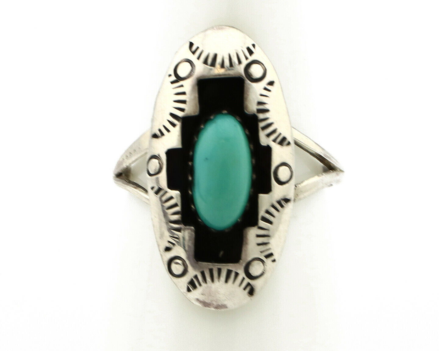 Navajo Ring .925 Silver Sleeping Beauty Turquoise Artist Signed P C80s