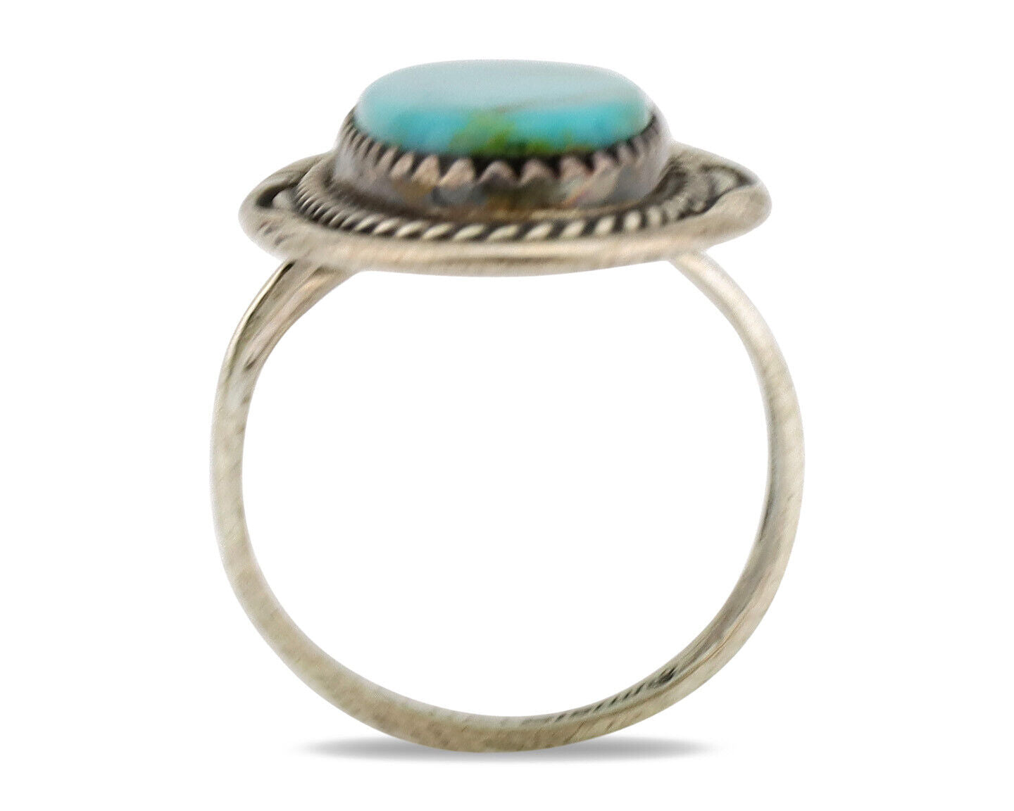 Navajo Ring .925 Silver Nevada Turquoise Native American Artist C.1980's