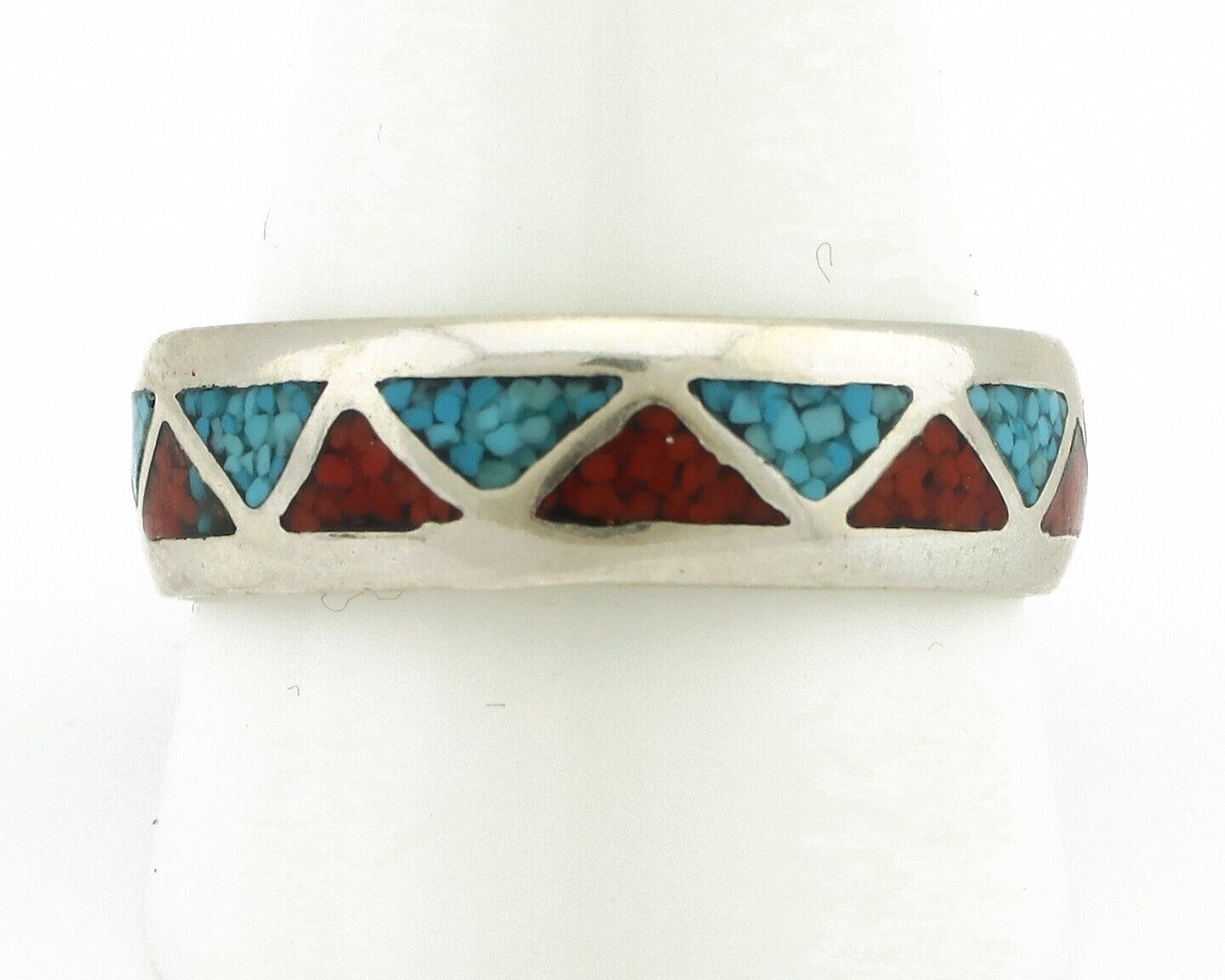 Navajo Ring 925 Silver Natural Turquoise & Coral Native American Artist C.80's