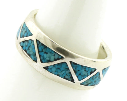 Navajo Chip Inlay Ring 925 Silver Sleeping Beauty Turquoise Artist Silver Cloud