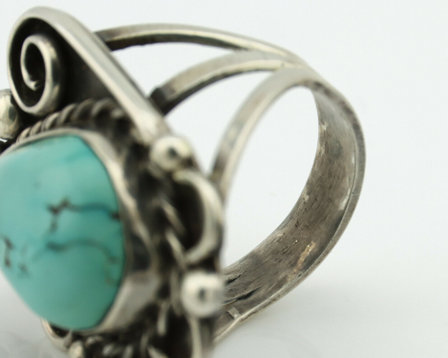 Navajo Ring .925 Silver Natural Bisbee Turquoise Artist Signed JT C.80's