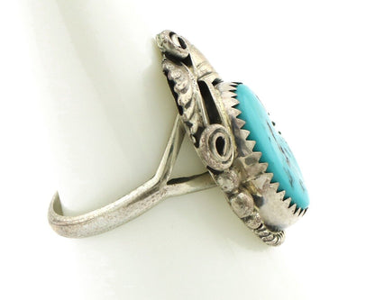 Navajo Ring .925 Silver Sleeping Beauty Turquoise Native Artist C.80's