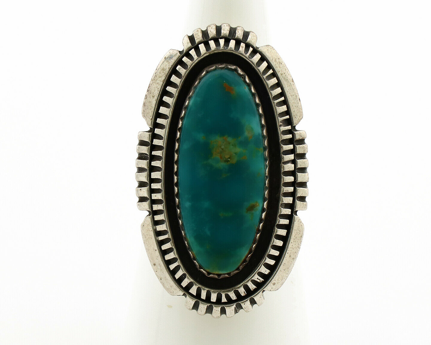 Navajo Ring .925 Silver Nevada Turquoise Native American Artist C.1980's