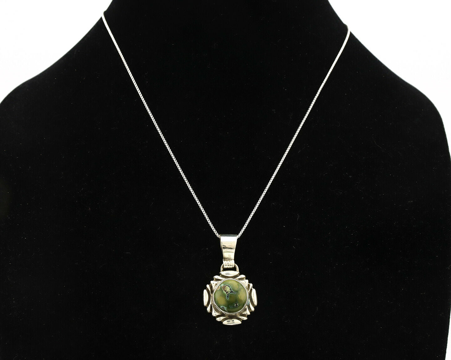 Navajo Necklace .925 Silver Damele Variscite Signed Sun C.1980's