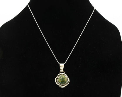 Navajo Necklace .925 Silver Damele Variscite Signed Sun C.1980's