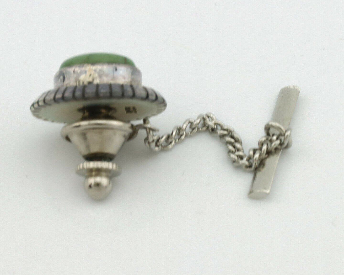 Navajo Tie Tack .925 Silver Manassas Turquoise Native American Artist C.80's