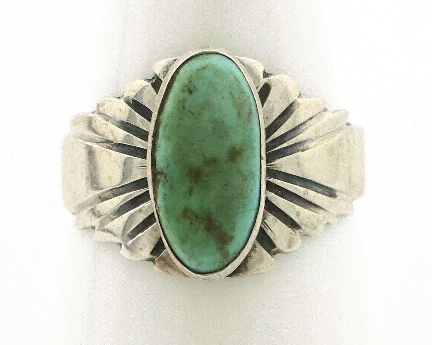 Navajo Ring .925 Silver Kingman Turquoise Artist Signed Apache C.80's