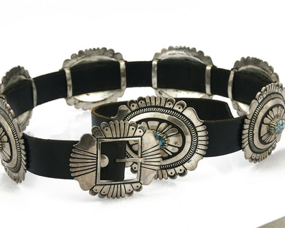 Large Navajo Signed Thomas Singer Belt .925 Silver Lone Mtn Turquoise C.1980's