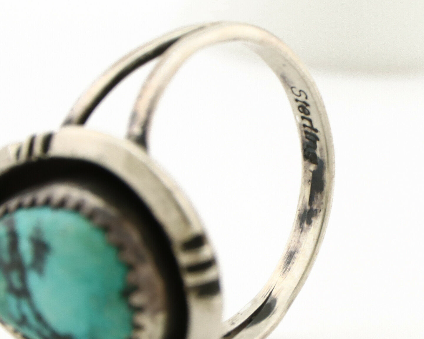 Navajo Ring .925 Silver Blue Nevada Turquoise Native American Artist C.80's