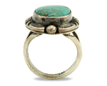 Navajo Ring .925 Silver Kingman Turquoise Artist Signed Gecko C.1980's