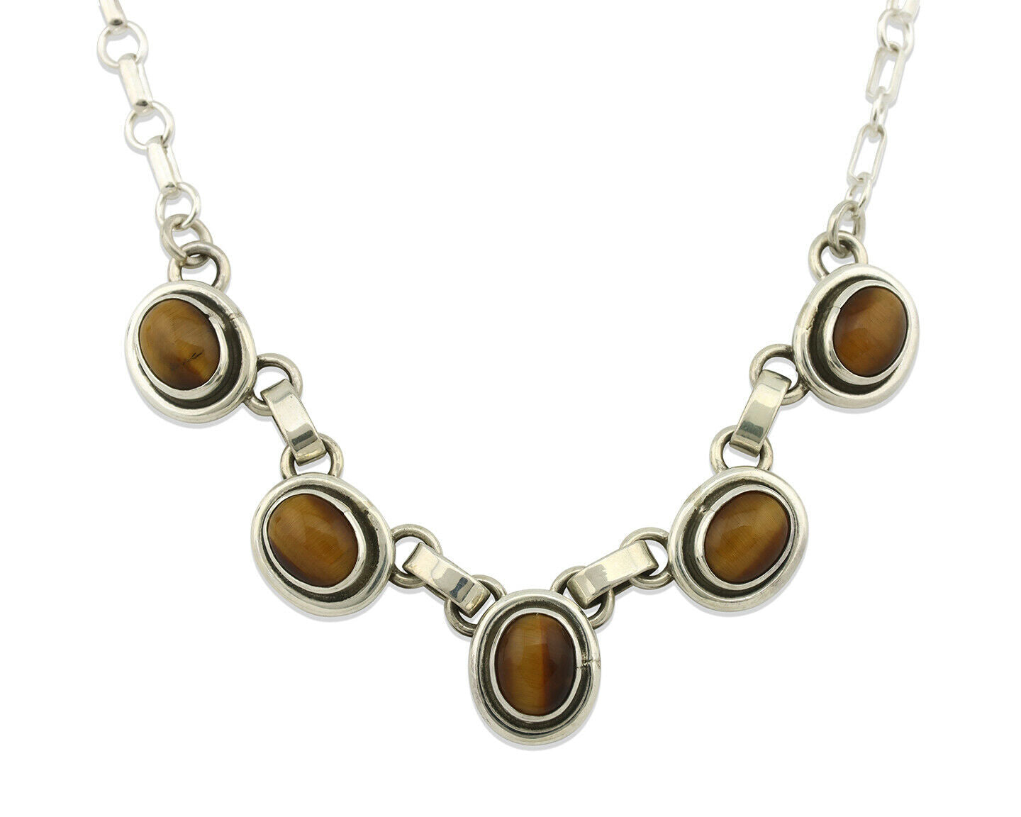Navajo Necklace .925 Silver Tiger Eye Sapphire Native American Artist C.80's