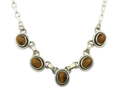 Navajo Necklace .925 Silver Tiger Eye Sapphire Native American Artist C.80's