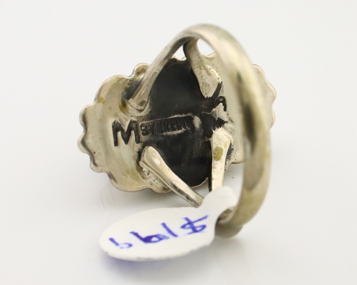Navajo Ring .925 Silver Manassas Turquoise Artist Signed C Montoya C.80's