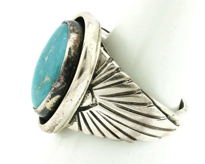 Navajo Ring .925 Silver Blue Gem Turquoise Artist Signed DZ C.80's