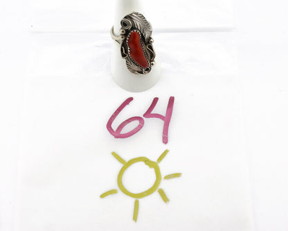 Navajo Ring 925 Silver Mediterranean Coral Artist Signed Justin Morris C.80's