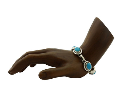Navajo Link Bracelet .925 Silver Blue Turquoise Native American Artist C.80's