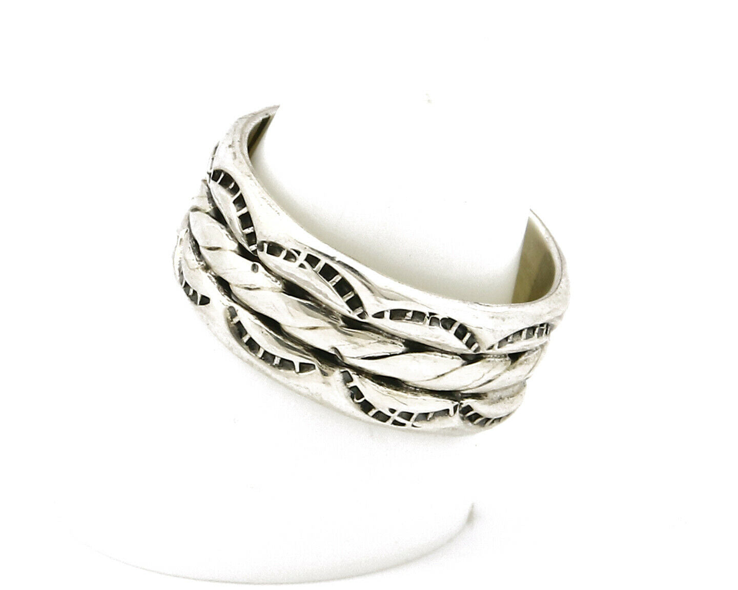 Navajo Ring .925 Silver Handmade Hand Stamped 3 Row Rope Band C.1980's Size 10