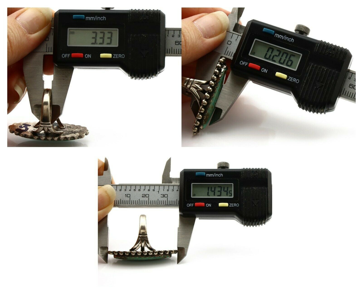 Navajo Ring .925 Silver Kingman Turquoise Signed Artist Sunbell C.80's