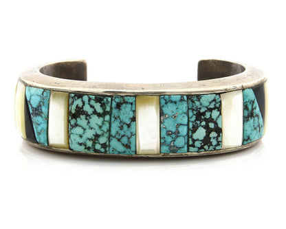 Navajo Bracelet .925 Silver Lone MTN Turquoise & MOP Cuff C.80's