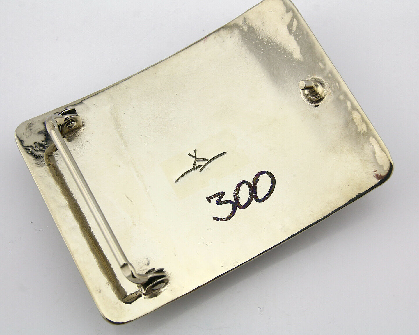 Navajo Handmade Belt Buckle .999 Nickle Silver Onyx Artist Signed Tipi C.80's