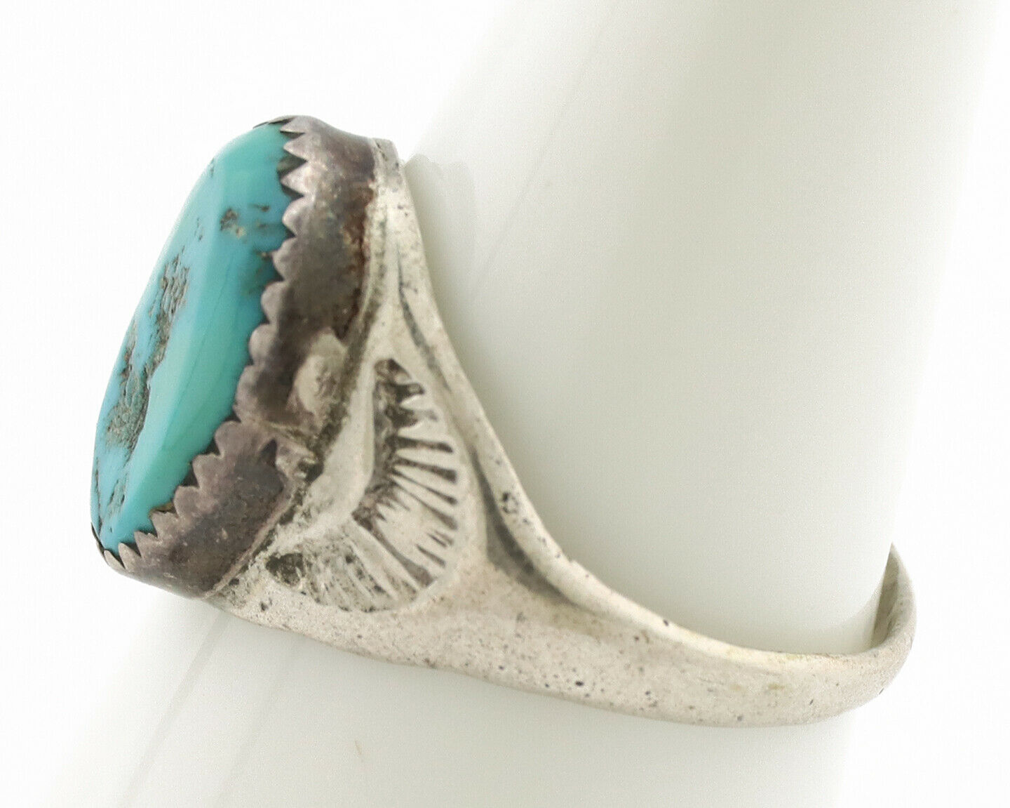 Zuni Ring .925 Silver Natural Blue Turquoise Native American Artist C.1980's
