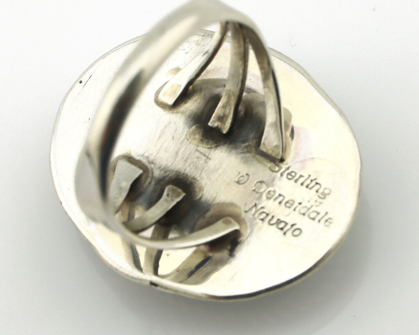 Navajo Ring 925 Silver Natural Green Malachite Signed William Denetdale C.80's